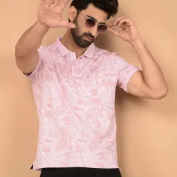 Crimsoune Club Pink Cotton Blend Slim Floral Polo T-Shirt image 1