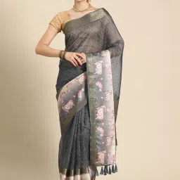 Silk Land Grey Silk Printed Saree With Blouse image 1