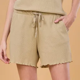 Enamor Beige Plain Lounge Shorts image 1
