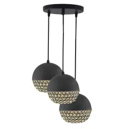Homesake 3-Lights Round Cluster Black Metal Crystal Globe Pendant Light - Set of 1 image 1