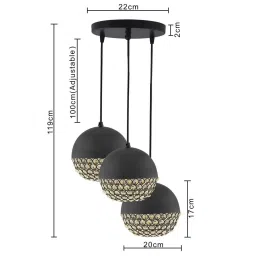Homesake 3-Lights Round Cluster Black Metal Crystal Globe Pendant Light - Set of 1 image 3