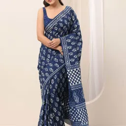 Libas Blue Ethnic Motifs Pattern Saree with Unstitched Blouse image 1