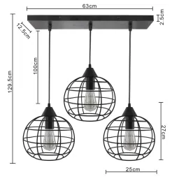 Homesake 3-Lights Linear Cluster Black Metal Classic Sphere Pendant Light (Bulb not included) image 4