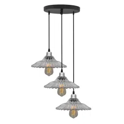 Homesake 3-Lights Round Cluster Black & White Metal Ribbed Glass Pendant Light  (Bulb not included) image 1