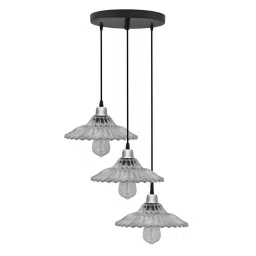 Homesake 3-Lights Round Cluster Black & White Metal Ribbed Glass Pendant Light  (Bulb not included) image 2