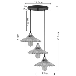 Homesake 3-Lights Round Cluster Black & White Metal Ribbed Glass Pendant Light  (Bulb not included) image 4