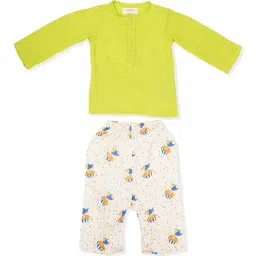 Greendigo Kids Green & Cream Printed Full Sleeves Kurta with Pants image 1