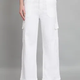 Angelfab White Cotton Relaxed Fit High Rise Cargo Jeans image 1