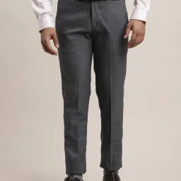 Turtle Grey Slim Fit Dobby Trousers image 1