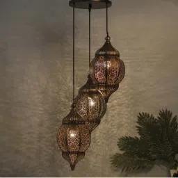 Homesake 3-Lights Round Cluster Brown Metal Classic Moroccan Orb Pendant Light - Set of 1 image 1