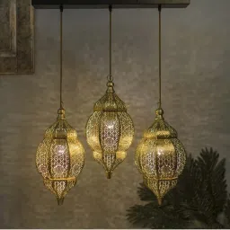 Homesake 3-Lights Linear Cluster Golden Metal Classic Moroccan Orb Pendant Light - Set of 1 image 1