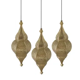 Homesake 3-Lights Linear Cluster Golden Metal Classic Moroccan Nargis Pendant Light - Set of 1 image 3