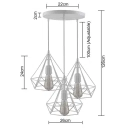 Homesake 3-Lights Round Cluster White Metal Diamond Pendant Light - Set of 1 (Bulb not included) image 4