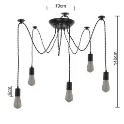 Homesake 5 Arms Spider Black Metal Adjustable DIY Hanging Light - Set of 1 (Bulb not included) image 4