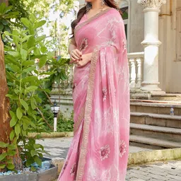 HERE&NOW Floral Embroidered Pure Georgette Designer Saree-picture-18