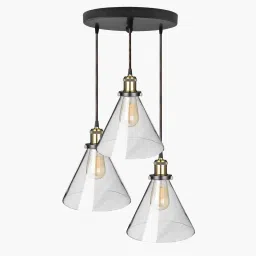 Homesake 3-Lights Round Cluster Black Metal Modern Glass Cone Pendant Light - Set of 1 image 2