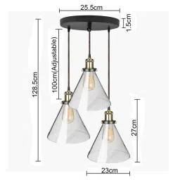 Homesake 3-Lights Round Cluster Black Metal Modern Glass Cone Pendant Light - Set of 1 image 5