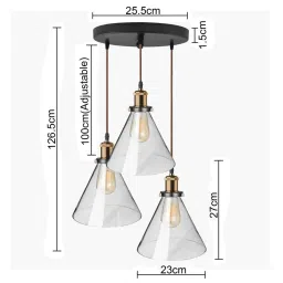 Homesake 3-Lights Round Cluster Black & Brown Metal Modern Glass Cone Pendant Light - Set of 1 image 5