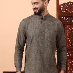 Latest Chikan Garments Men Striped Thread Work Block Print Kurta image 1