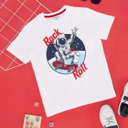 Pantaloons Junior Boys Boys Snow White & Blue Cotton Printed T-Shirt-image-49
