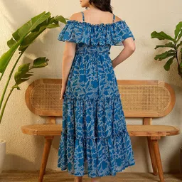 OCTICS Women Floral Printed Ruffled Detail Fit and Flare Midi Dress image 3