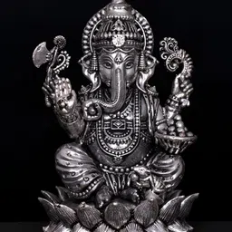 Exotic India Home Decore Small Superfine Four Armed Lord Ganesha Brass Statue on Lotus-image-19