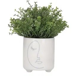KitchenCraft White Ceramic Mini Planter Pot With Abstract Face Design image 4