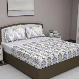 GM 'Fiesta' Purple Cotton 180 TC Double Bedsheet with 2 Pillow Covers image 1