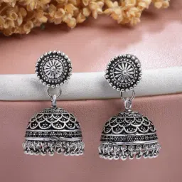 NVR Silver Oxidized Jhumki Earrings-image-3