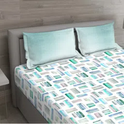 GM 'Regal' Sage Green & White Cotton 144 TC Double Bedsheet with 2 Pillow Covers image 3