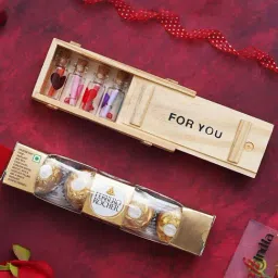 eCraftIndia Wooden For You With 7 Personal Messages Bottles Set & Ferrero Rocher Chocolates (5 Pcs)-picture-14