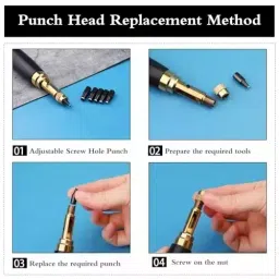 Buyohlic International Adjustable Japanese Screw Punch with 6 Tip Size for Sewing, Leather Craft, Paper Craft, Bookbinding, 1H-AMLK-CGBW image 3