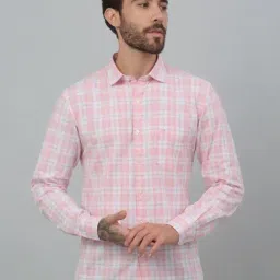 Cantabil Pink Regular Fit Checks Shirt-image-28