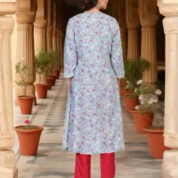 Folksong Blue Cotton Regular Fit Printed Kurta image 4