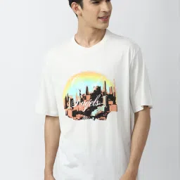 Forever 21 White Cotton Regular Fit Printed T-Shirt image 1