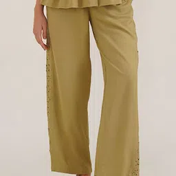 B77 Women Embroidered Smart Straight Fit Mid-Rise Easy Wash Trousers-picture-16