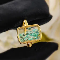 Just Lil Things Artificial Stones Studded Rectangle Pressed Flower Finger Ring image 2