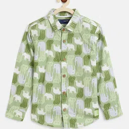 Tales & Stories 100% Cotton Full Sleeves Seamless Elephant Printed Shirt - Green-picture-17