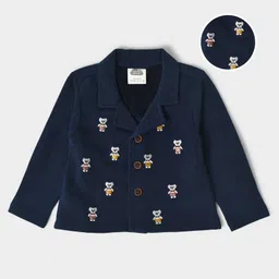 Mi Arcus 100% Cotton Full Sleeves Teddy Embroidered Winter Wear Blazer - Navy Blue-picture-41