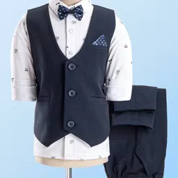 Babyhug Full Sleeves Party Suit with Bow Printed - Navy Blue-picture-16