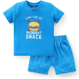 Babyhug Cotton Knit Half Sleeves Night Suit Star Print - Blue-picture-26