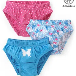 Babyhug 100% Cotton Antibacterial Panties Butterfly & Polka Dots Print Pack Of 3 - Blue & Pink-picture-21