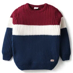Babyhug Knit Full Sleeves Pullover Sweater With Cable Knit Design - Marroon image 1