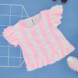 Pantaloons Junior Sleeveless Frill Detailed Striped Top - Neon Pink-picture-23