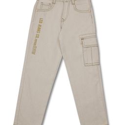 LEO Denim Brand Name Text Printed Cargo Jeans - Cream-picture-44