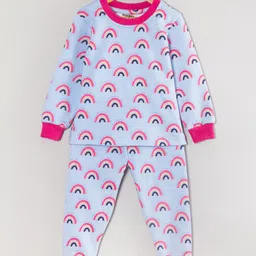 Hugsntugs Cotton Full Sleeves Rainbows Printed Coordinating Sweatshirt & Joggers Set - Blue-picture-14