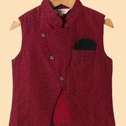 Lil' Drama Cotton Sleeveless Abstract Printed Jacket - Red-image-75