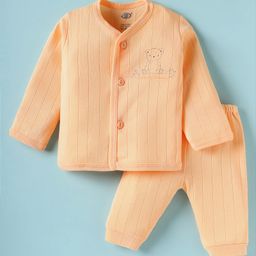 Zero Knitted Full Sleeves Night Suit With Animal Print - Orange-picture-29
