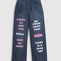 Tiny Girl Denim Be Your Own Sun Text Printed Jeans - Dark Blue-picture-2