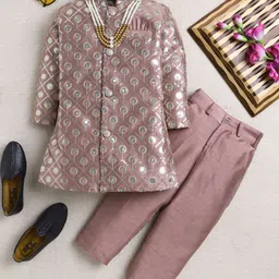 Ahhaaaa Viscose Woven Full Sleeves Sequin Embellished Sherwani & Pant Set - Pink-picture-22